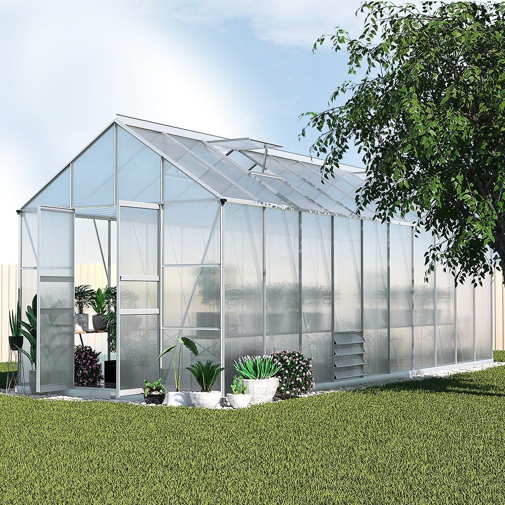 Greenhouse | Aluminium Double Doors Large Green House | Double Doors Large | Greenfingers | 6.0X2.4M | Silver