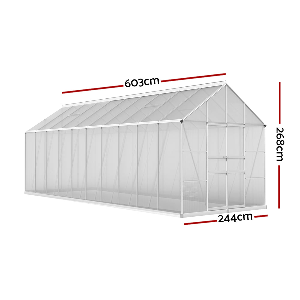 Greenhouse | Aluminium Double Doors Large Green House | Double Doors Large | Greenfingers | 6.0X2.4M | Silver