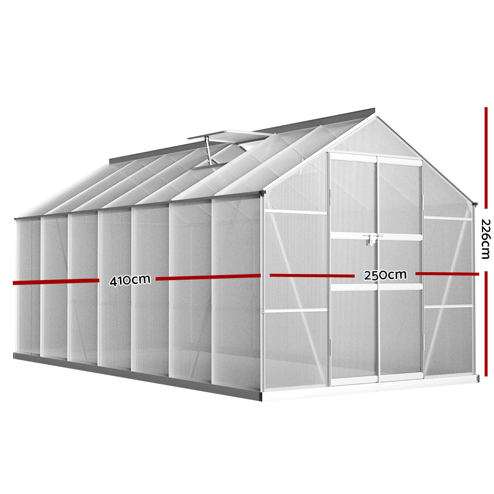Greenhouse Aluminium Double Doors Large Green House Garden Shed Greenfingers 4.1x2.5M