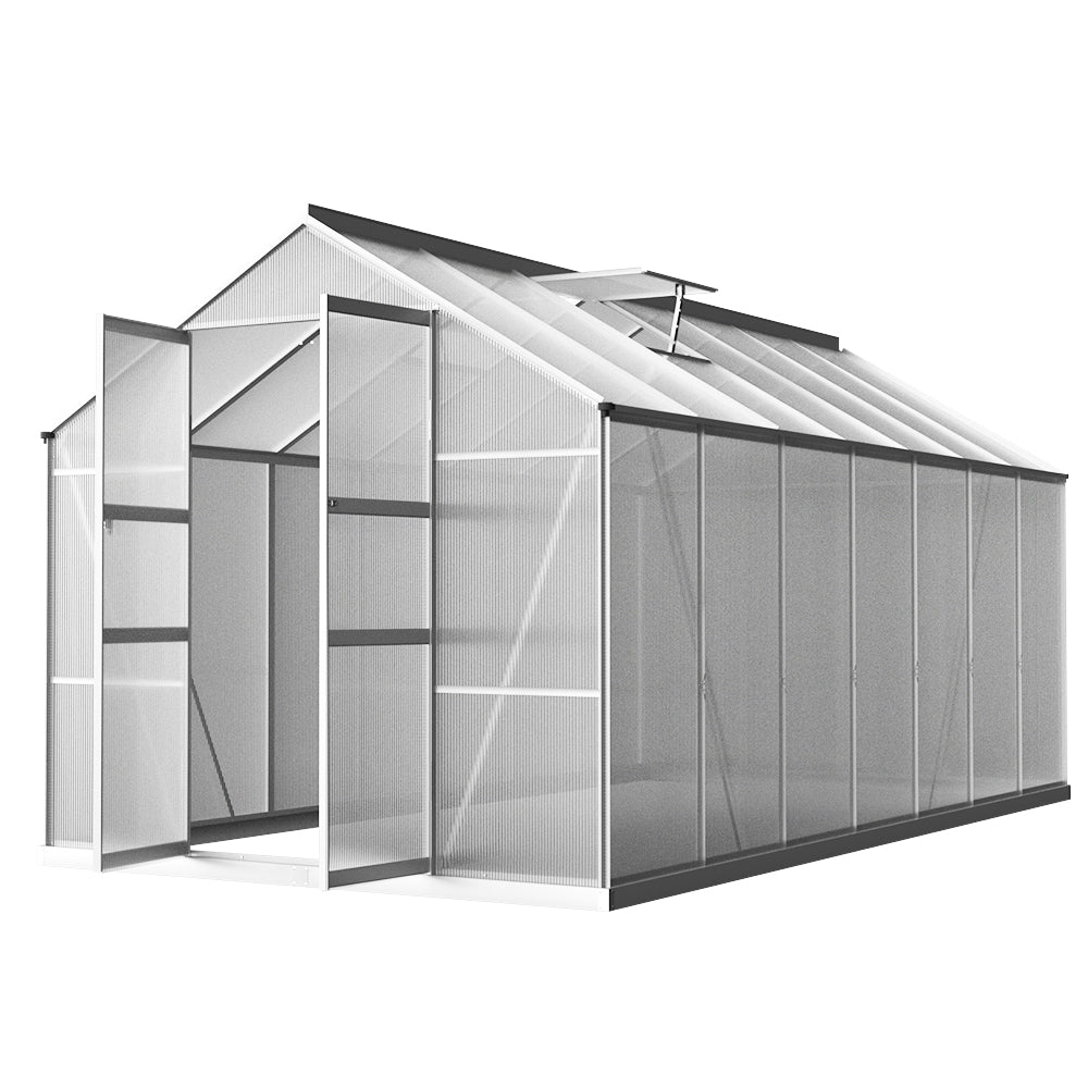 Greenhouse | Aluminium Polycarbonate | Double Doors Large | Greenfingers | 4.1x2.5M | Silver