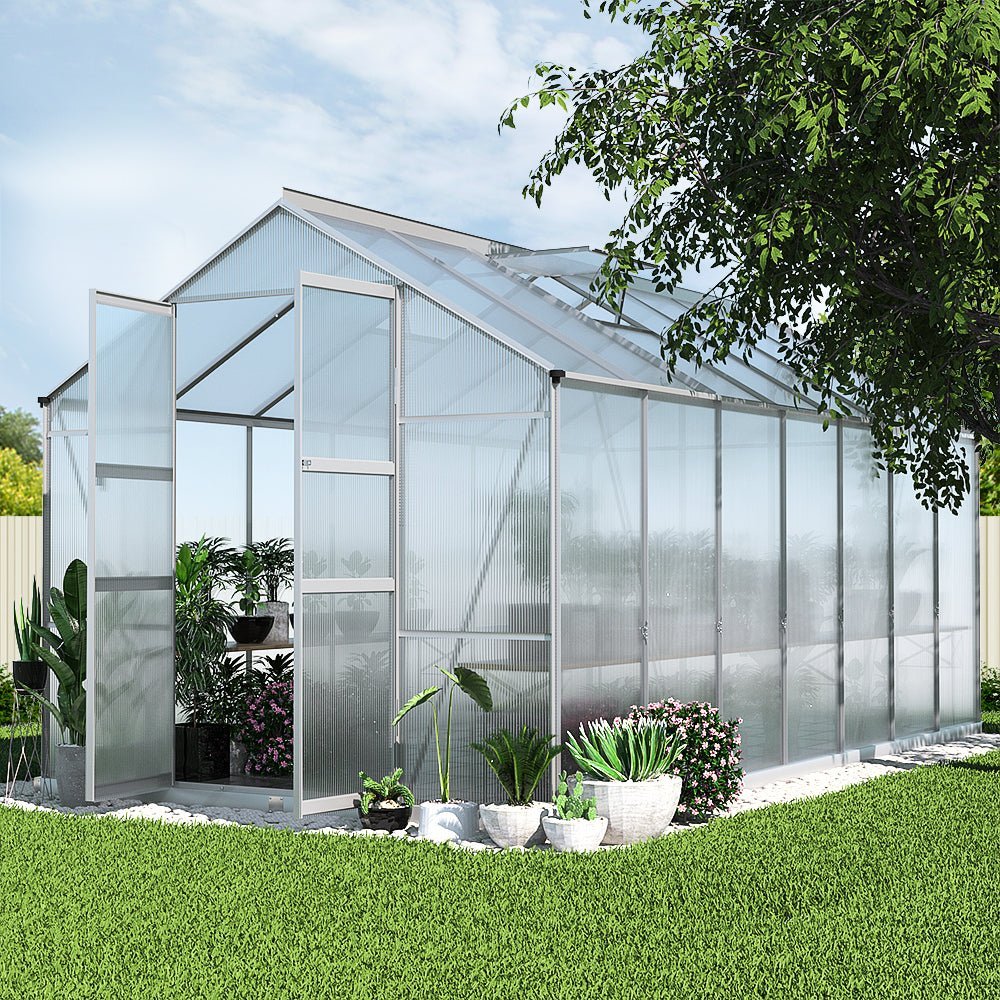 Greenhouse | Aluminium Polycarbonate | Double Doors Large | Greenfingers | 4.1x2.5M | Silver