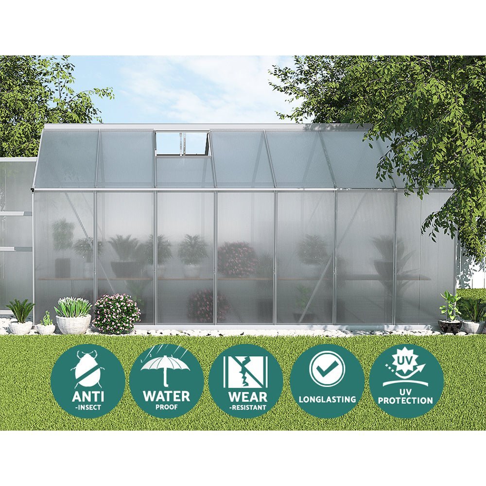 Greenhouse | Aluminium Polycarbonate | Double Doors Large | Greenfingers | 4.1x2.5M | Silver