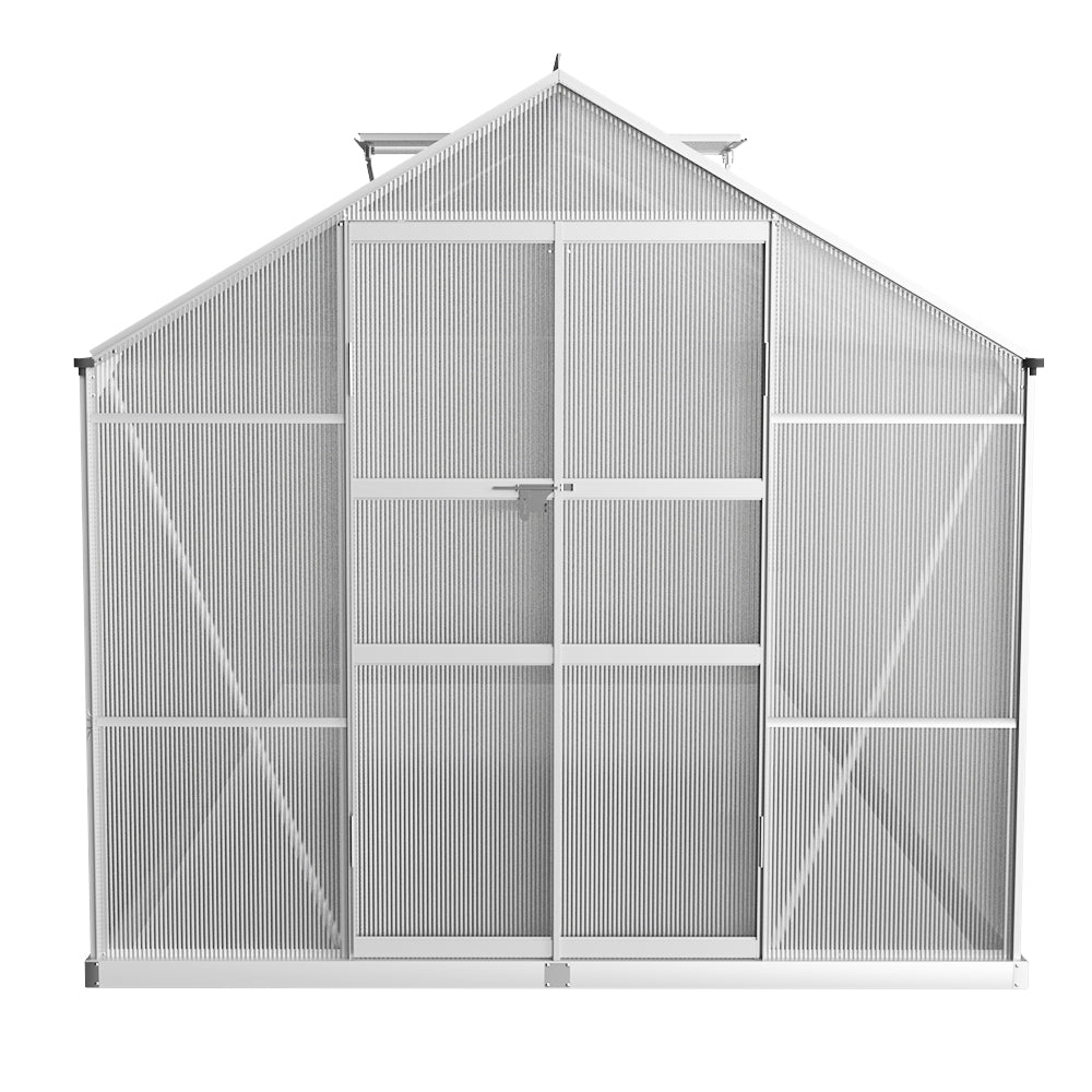 Greenhouse | Aluminium Polycarbonate | Double Doors Large | Greenfingers | 4.1x2.5M | Silver