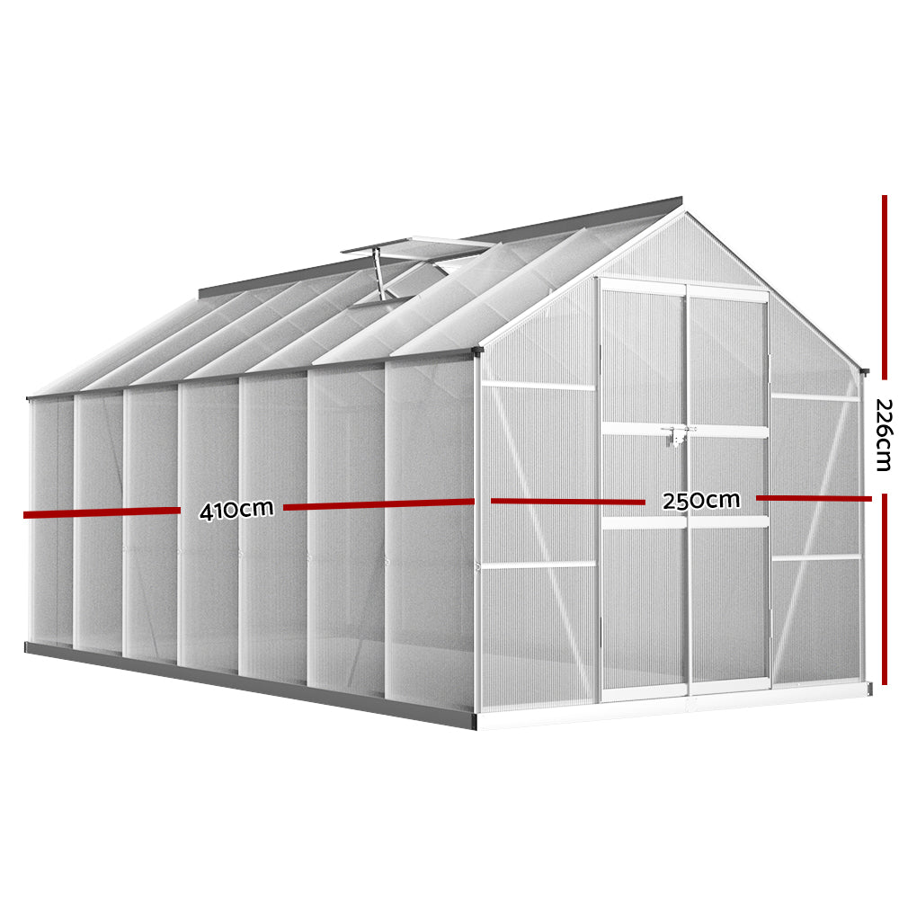 Greenhouse | Aluminium Polycarbonate | Double Doors Large | Greenfingers | 4.1x2.5M | Silver
