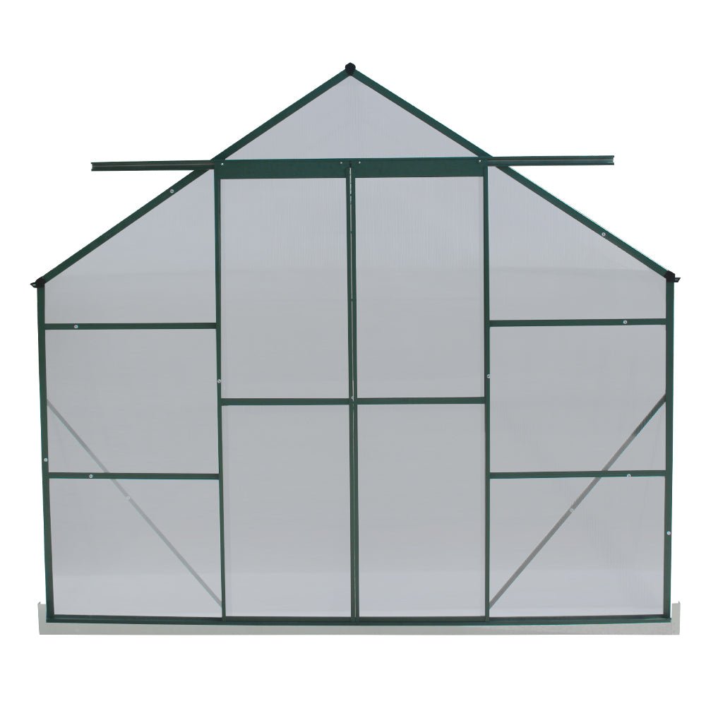 Greenhouse | Aluminium Polycarbonate Green House | Double Doors Large | Greenfingers | 6.3x2.44M | Green