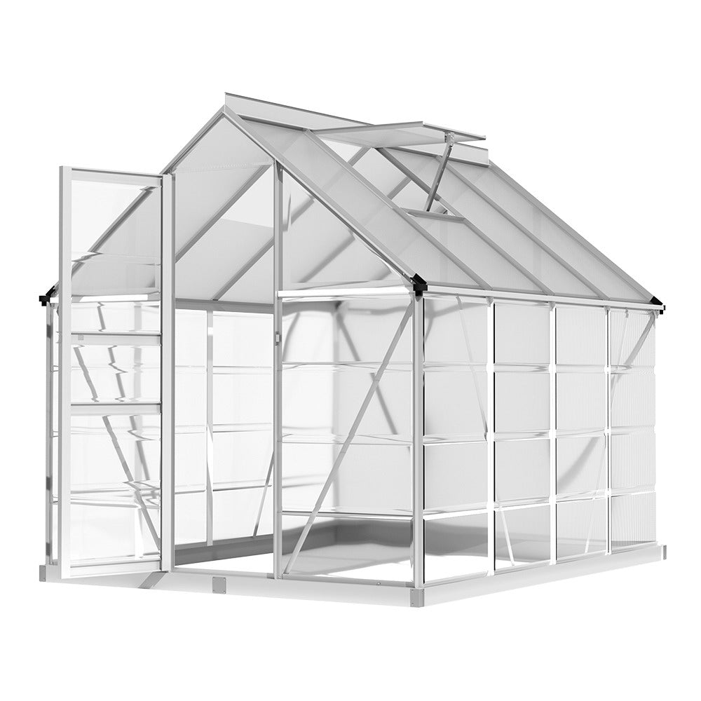 Greenhouse | Aluminium Polycarbonate Green House Garden Shed | Greenfingers | 2.48x1.89M | Silver