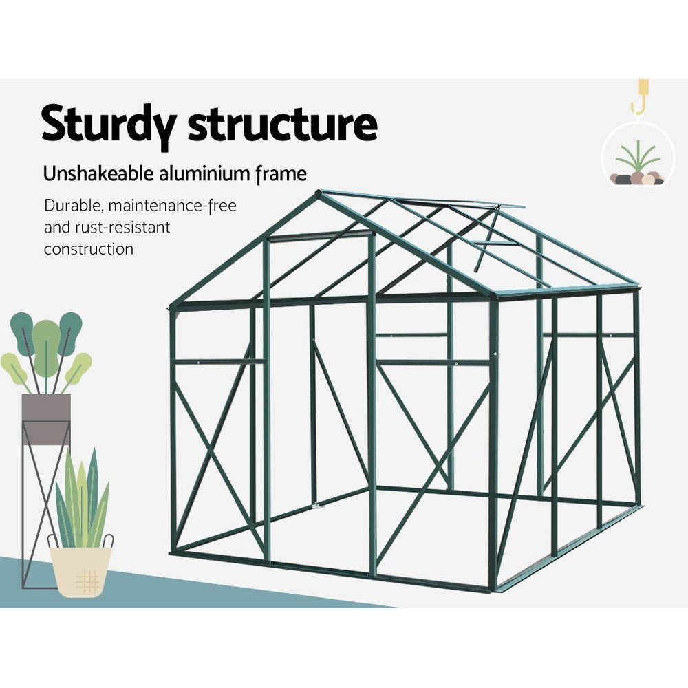 Greenhouse | Aluminium Polycarbonate Green House Garden Shed | Greenfingers | 1.9x1.9M | Green