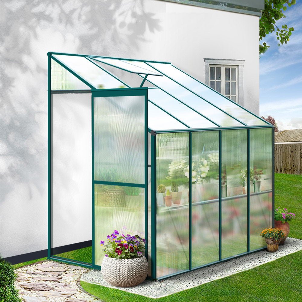 Greenhouse | Aluminium Polycarbonate Lean-to Green House | Greenfingers | 2.52x1.27M | Green