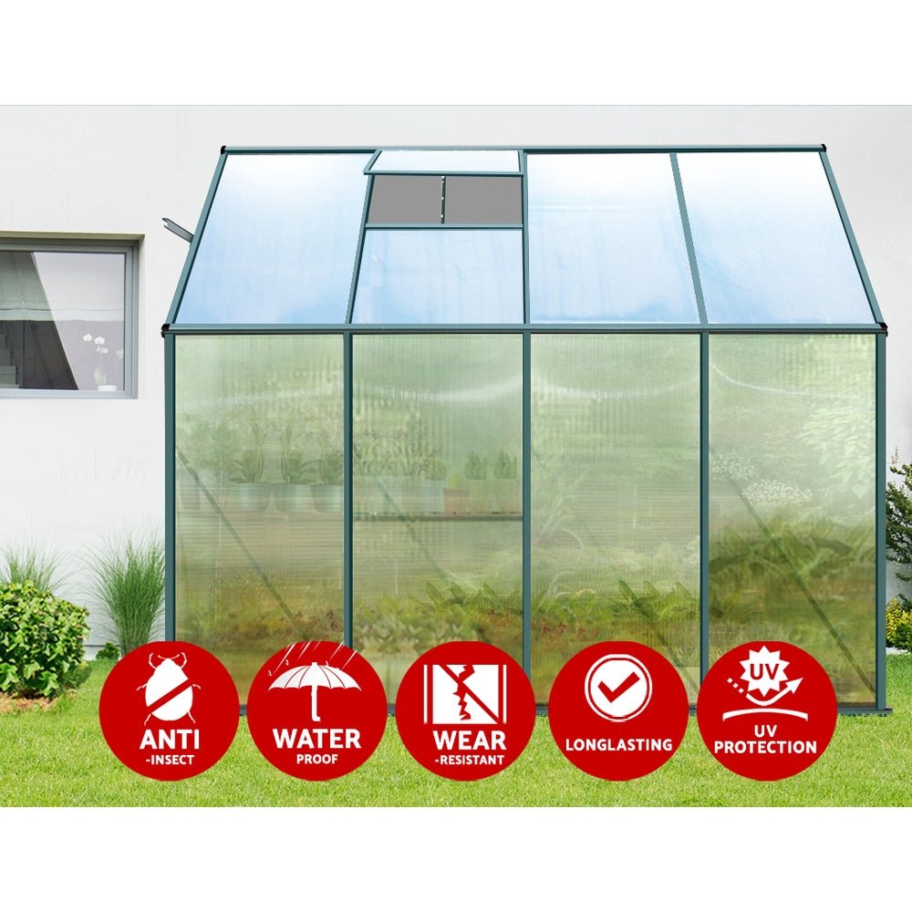 Greenhouse | Aluminium Polycarbonate Lean-to Green House | Greenfingers | 2.52x1.27M | Green