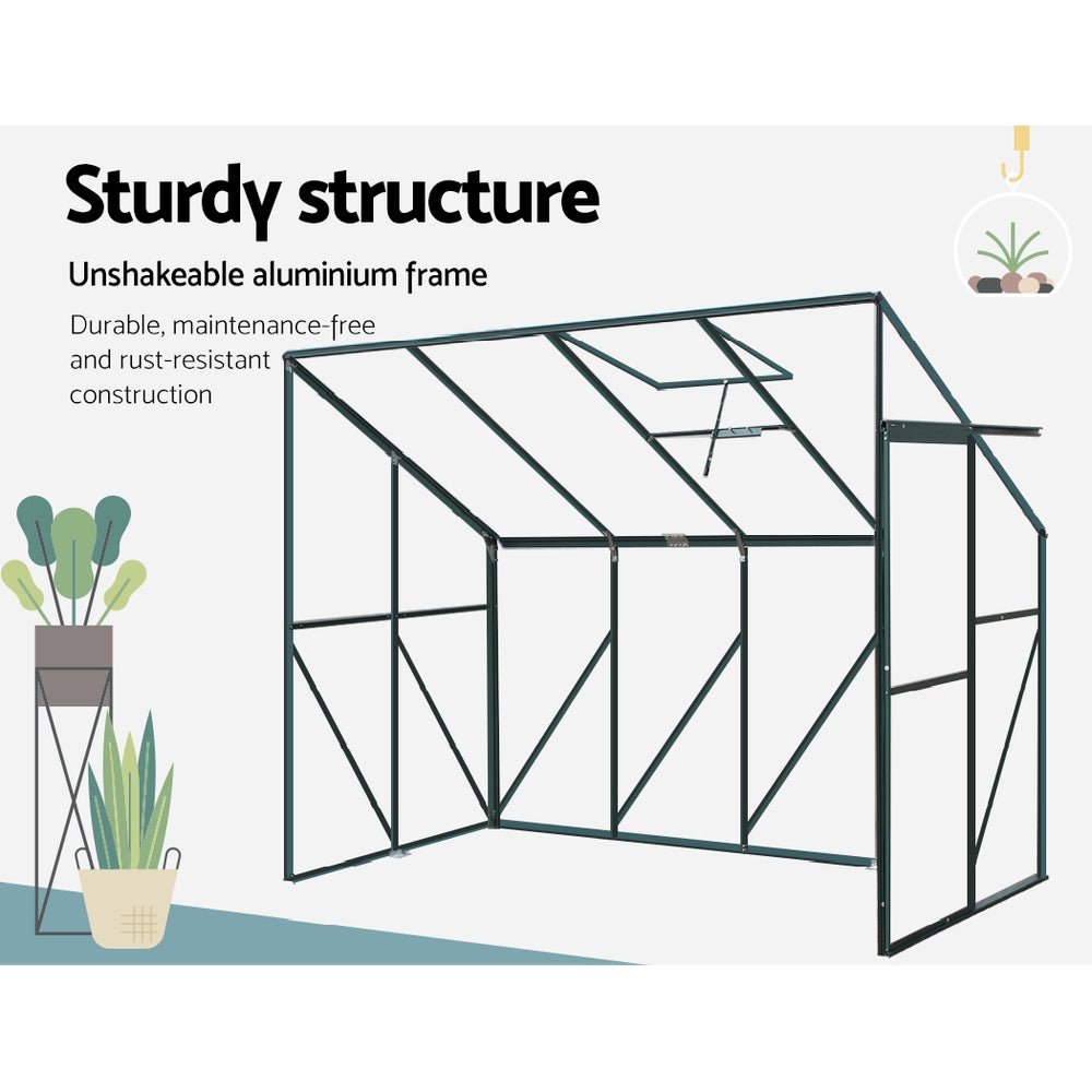 Greenhouse | Aluminium Polycarbonate Lean-to Green House | Greenfingers | 2.52x1.27M | Green