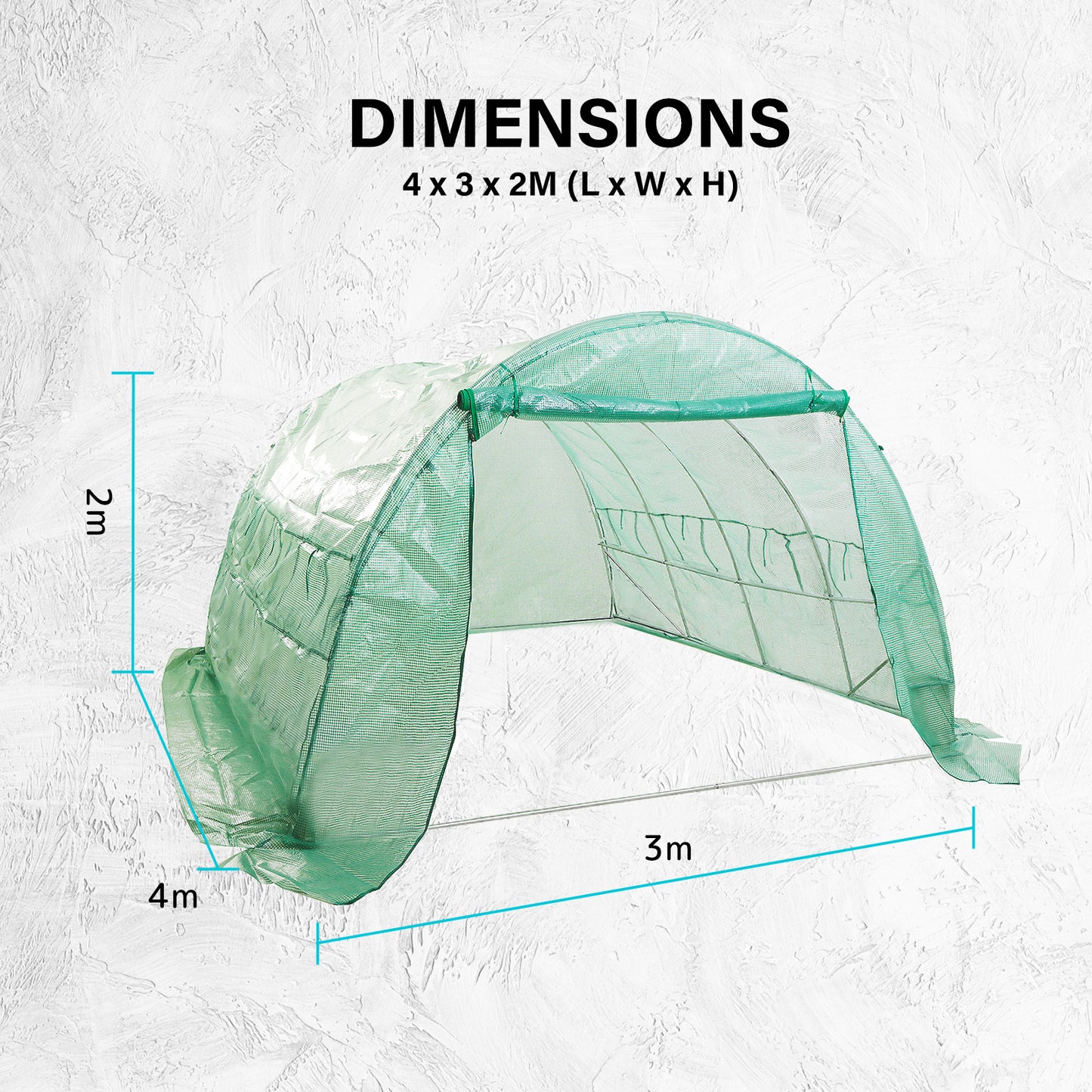 Greenhouse Walk-In 4m x 3m x 2m Steel Frame PE Dome Tunnel Polytunnel