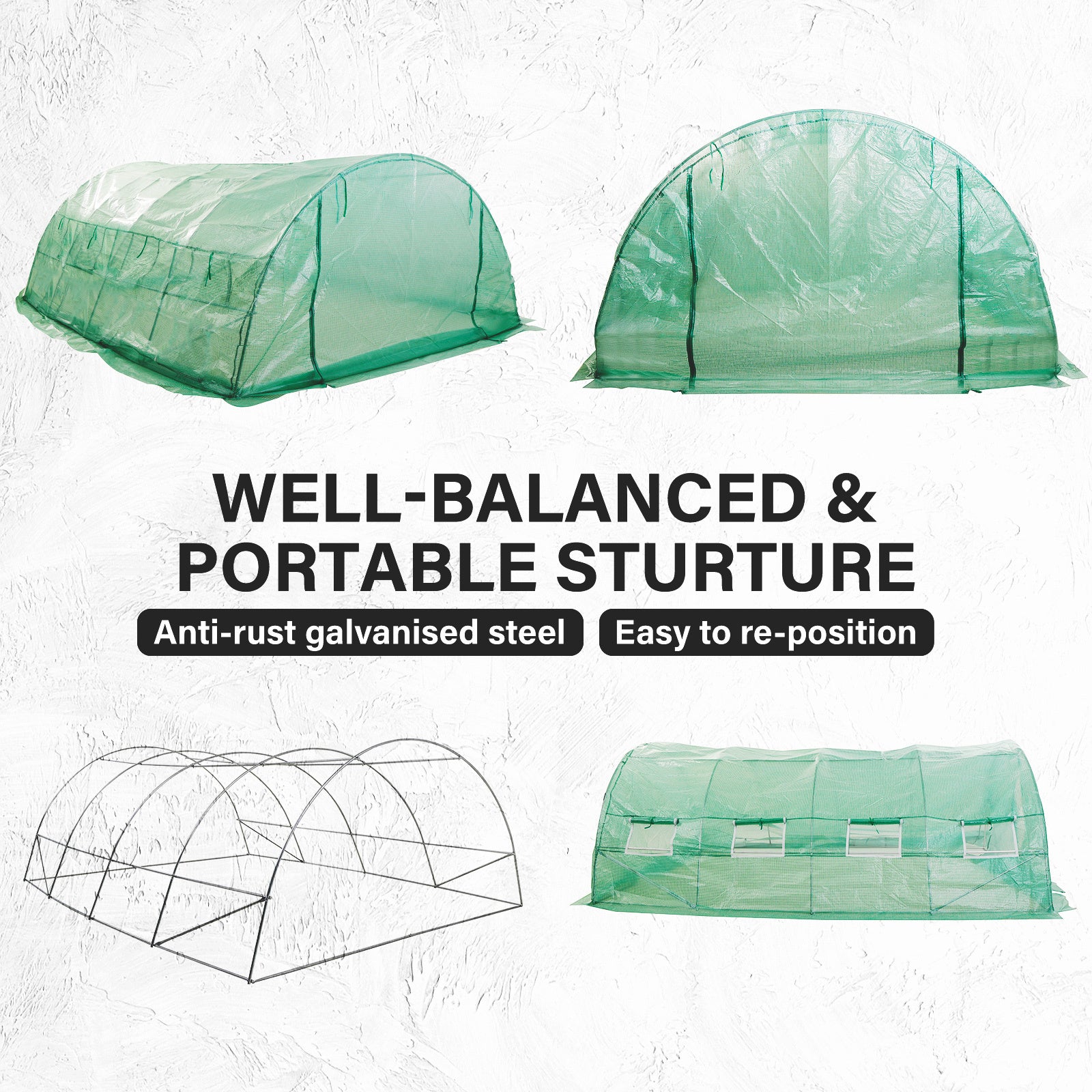 Greenhouse Walk-In 4m x 3m x 2m Steel Frame PE Dome Tunnel Polytunnel