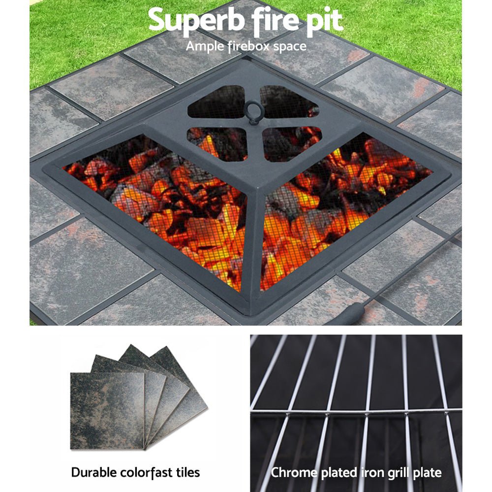 Fire Pit | Square 4-in-1 BBQ Grill, Ice Bucket and Table | Grillz Brand | 81cm