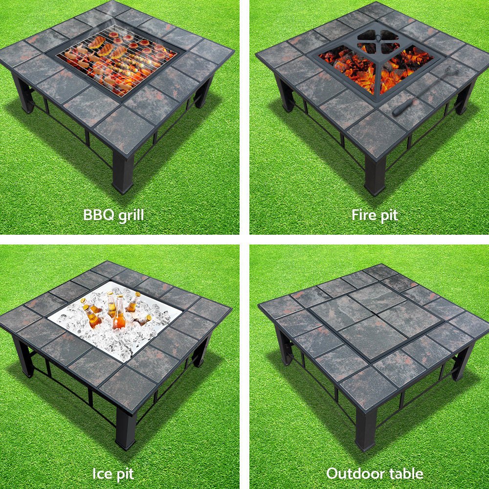 Fire Pit | Square 4-in-1 BBQ Grill, Ice Bucket and Table | Grillz Brand | 81cm