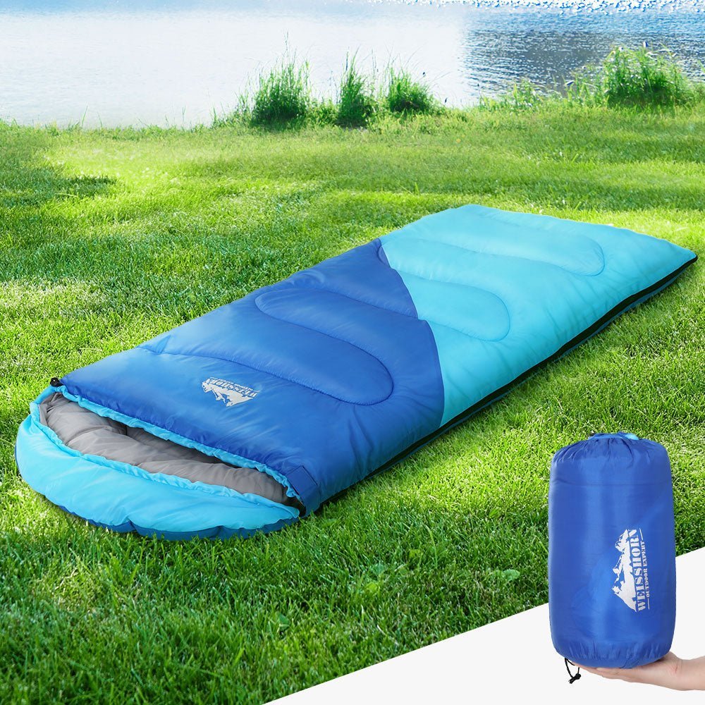 Kids Sleeping Bag Single 172cm Weisshorn Thermal Camping Hiking Blue