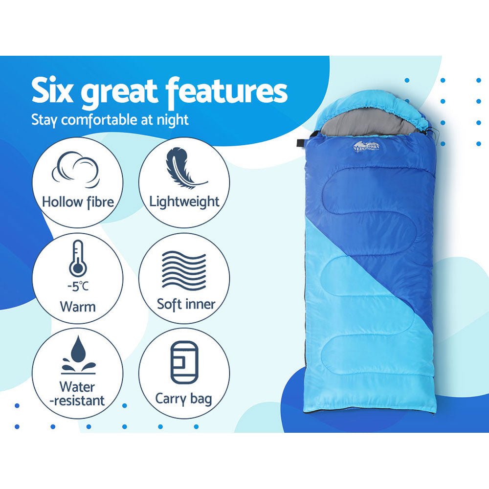 Kids Sleeping Bag Single 172cm Weisshorn Thermal Camping Hiking Blue