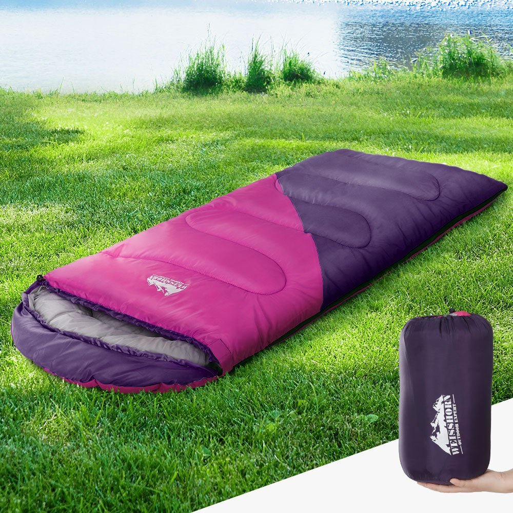 Kids Sleeping Bag Single 172cm Weisshorn Thermal Camping Hiking Pink