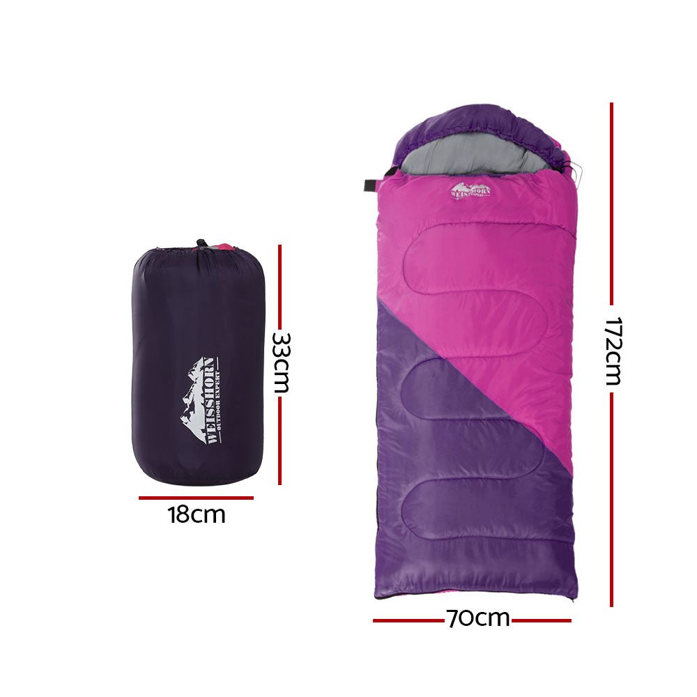 Kids Sleeping Bag Single 172cm Weisshorn Thermal Camping Hiking Pink