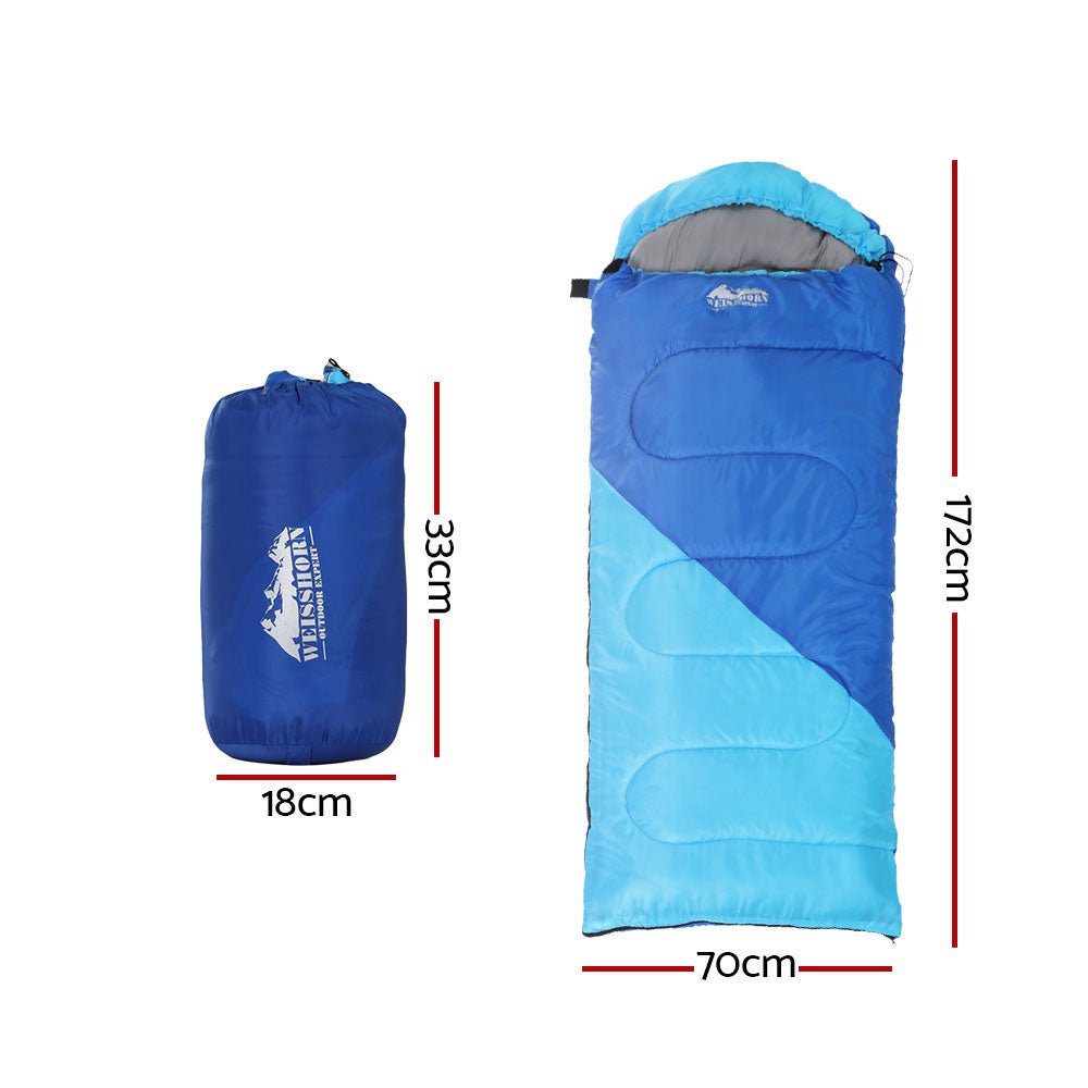 Kids Sleeping Bag Single 172cm Weisshorn Thermal Camping Hiking Blue