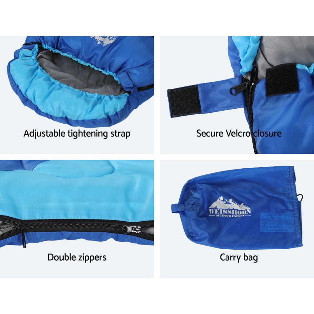 Kids Sleeping Bag Single 172cm Weisshorn Thermal Camping Hiking Blue