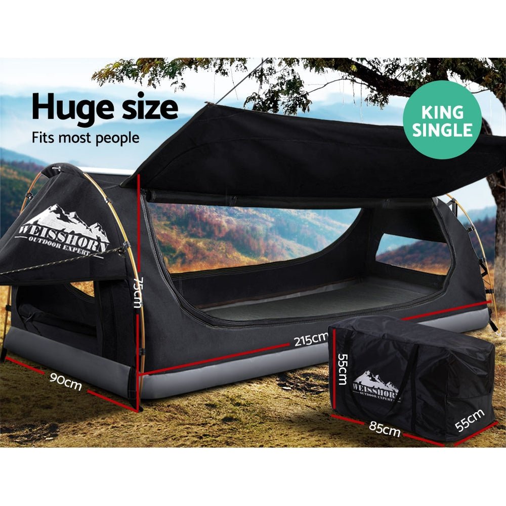 King Single Swag Weisshorn Camping Swags Canvas Tent Grey Conch Outdoors