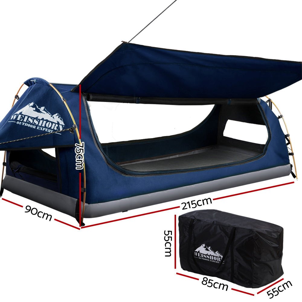 King Single Swag Weisshorn Camping Swags Canvas Tent Blue Conch Outdoors