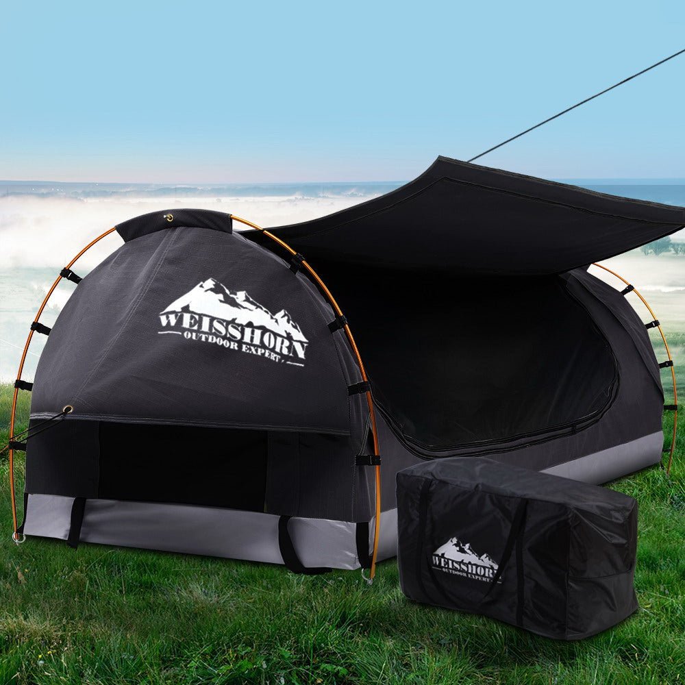 King Single Swag Weisshorn Camping Swags Canvas Tent Grey Conch Outdoors