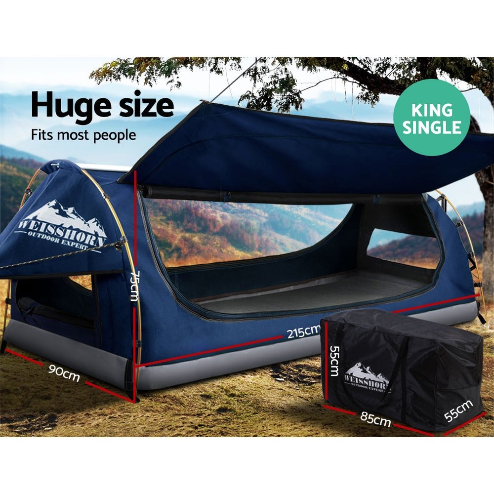 King Single Swag Weisshorn Camping Swags Canvas Tent Blue Conch Outdoors