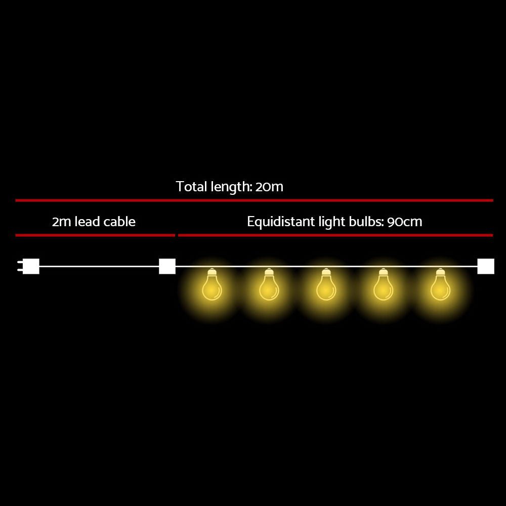 20m LED Festoon String Lights Christmas S14 Mains Powered