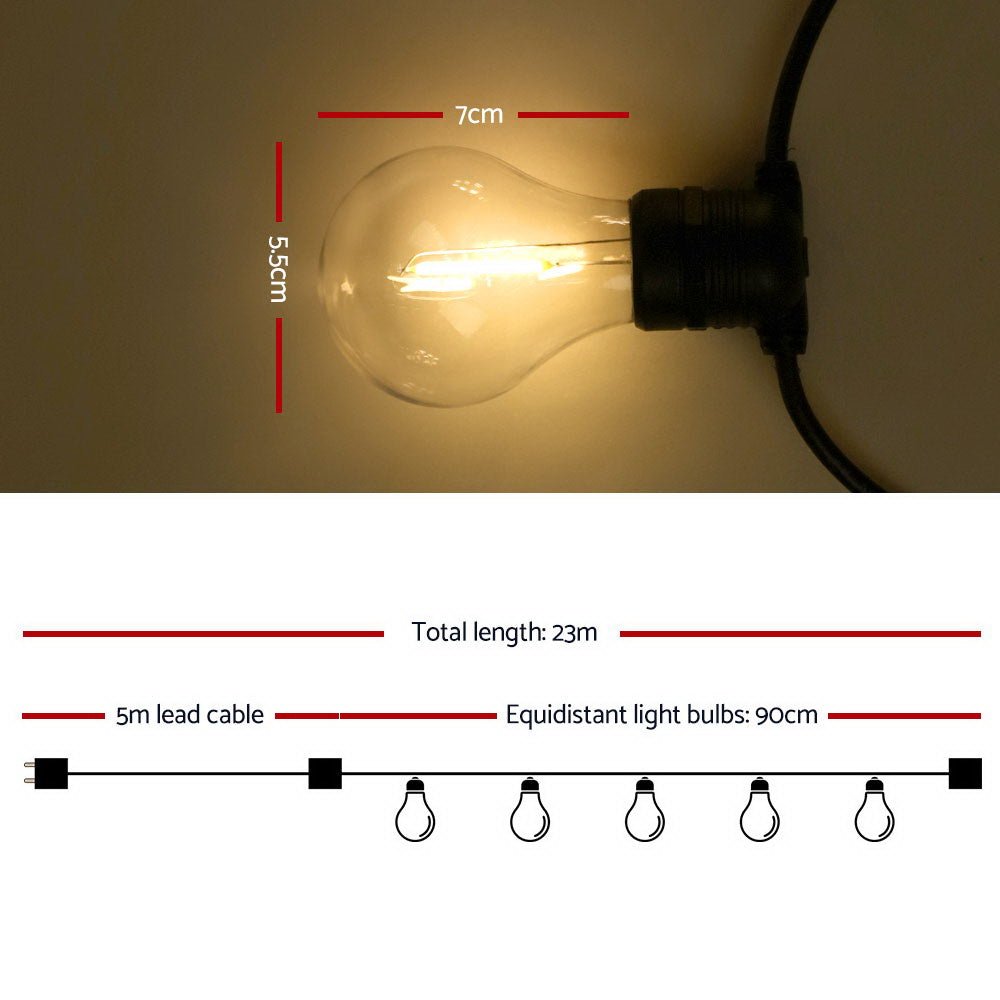 23m LED Festoon String Lights Christmas A19 Mains Powered