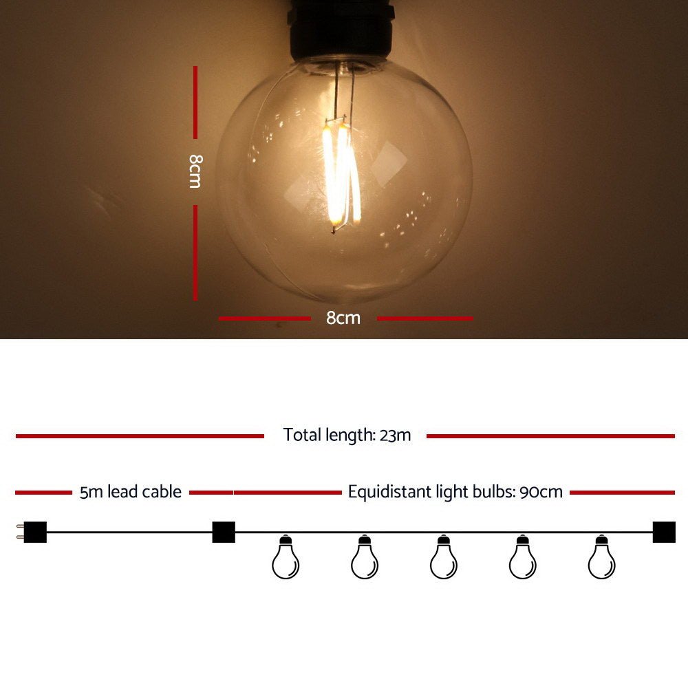 23m LED Festoon String Lights Christmas G80 Mains Powered