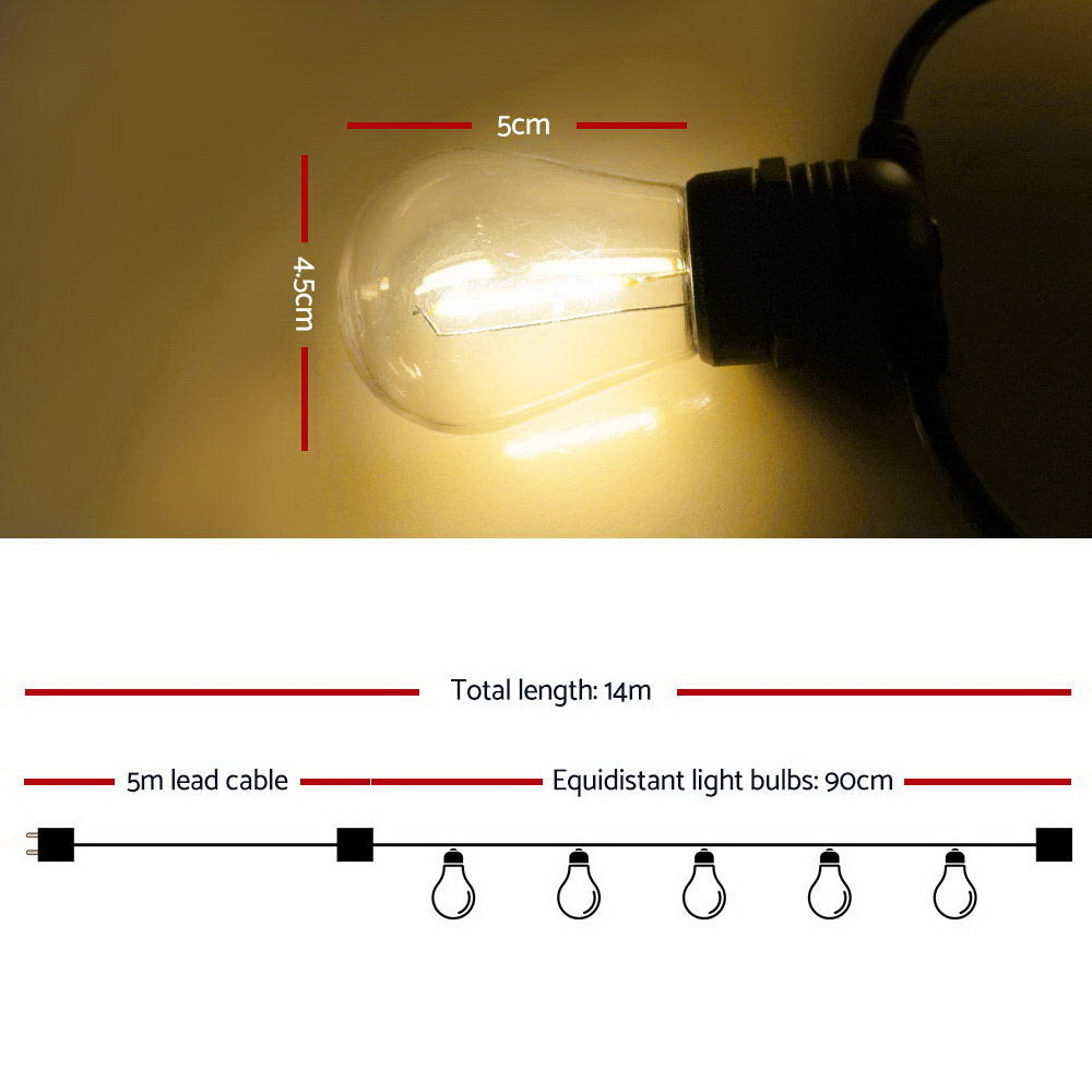 14m LED Festoon String Lights Christmas S14 Mains Powered