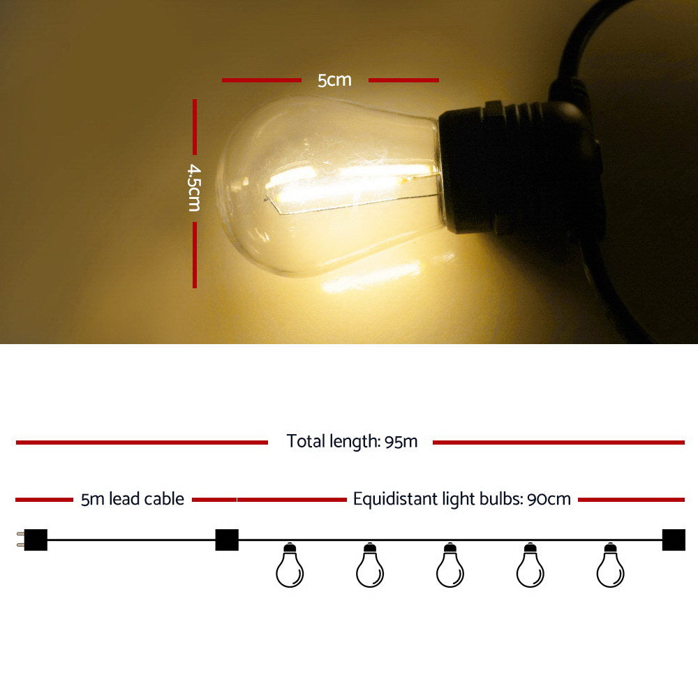 95m LED Festoon String Lights Christmas S14 Mains Powered