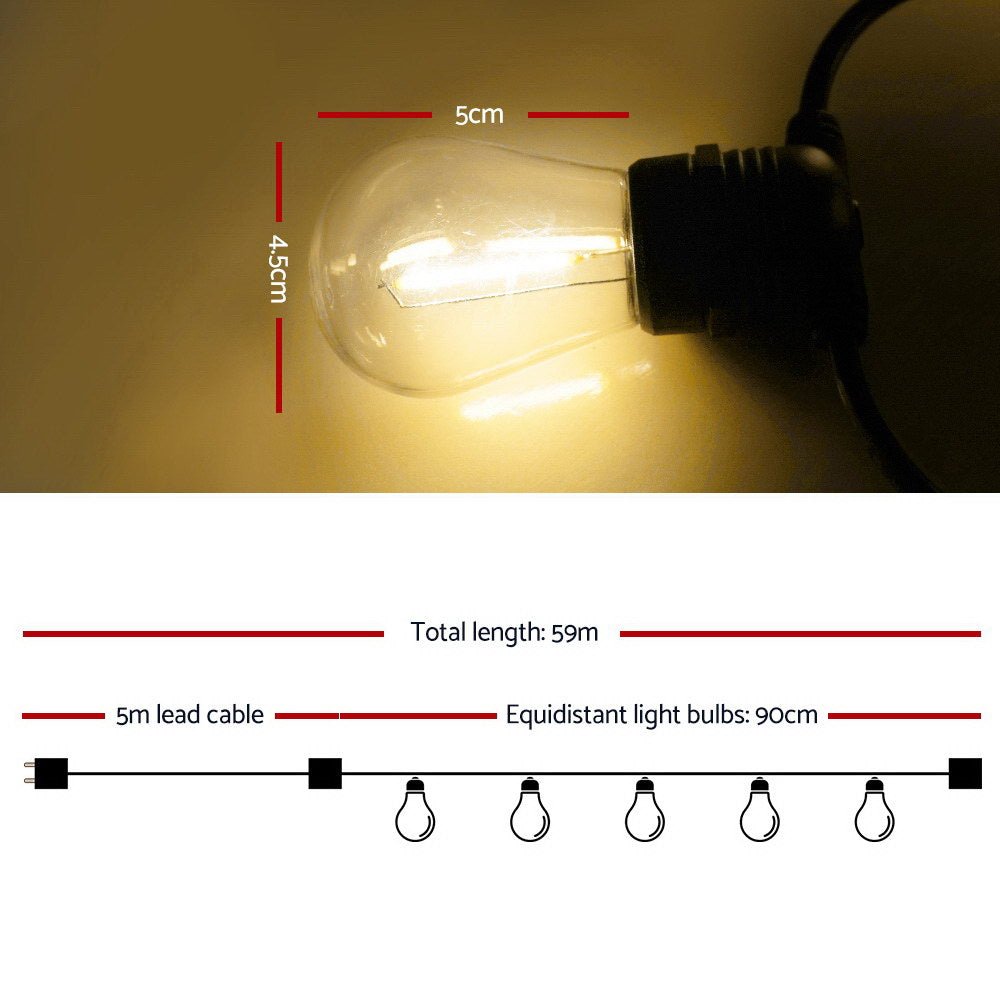 59m LED Festoon String Lights Christmas S14 Mains Powered