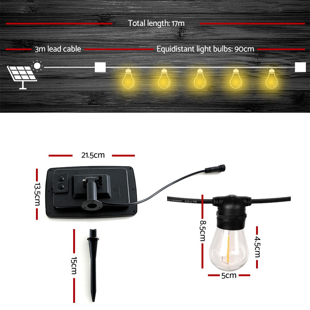 17m LED Festoon String Lights Christmas S14 Solar Powered