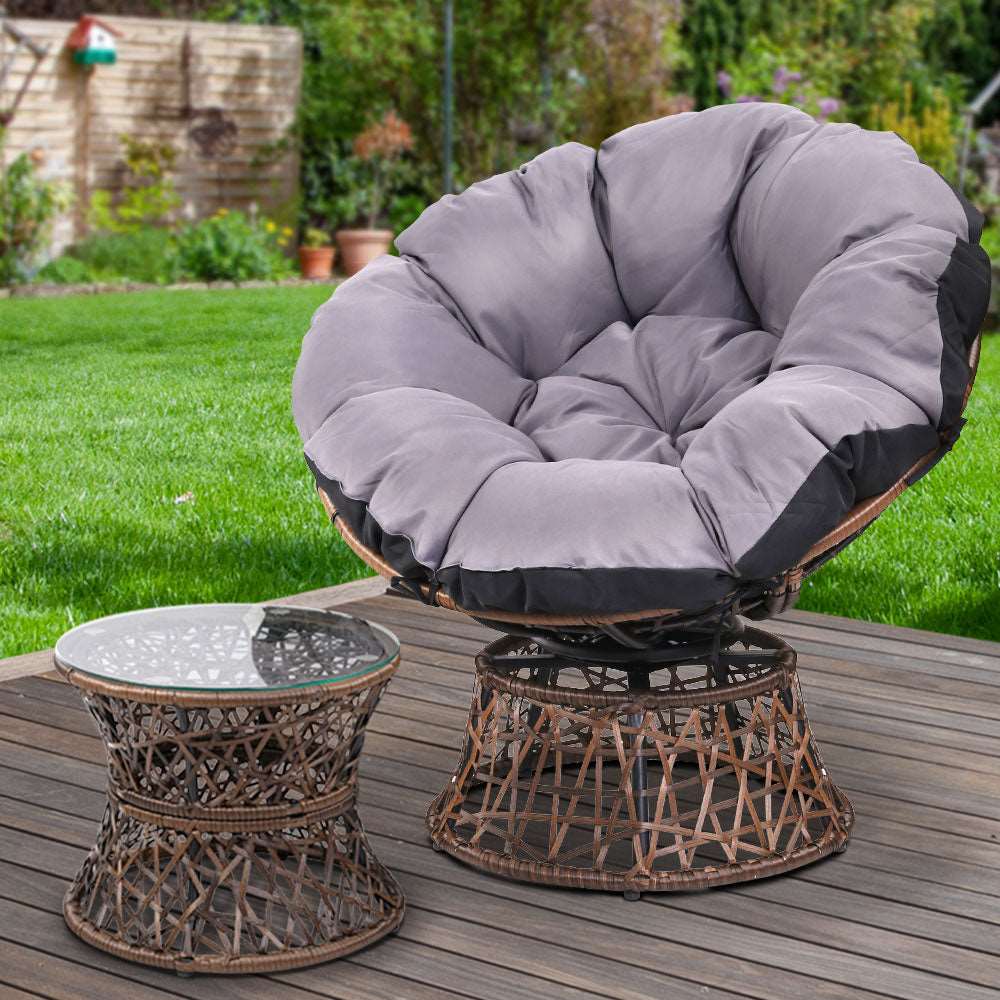 Moon Chair with Side Table Papasan Outdoor Seating - Brown