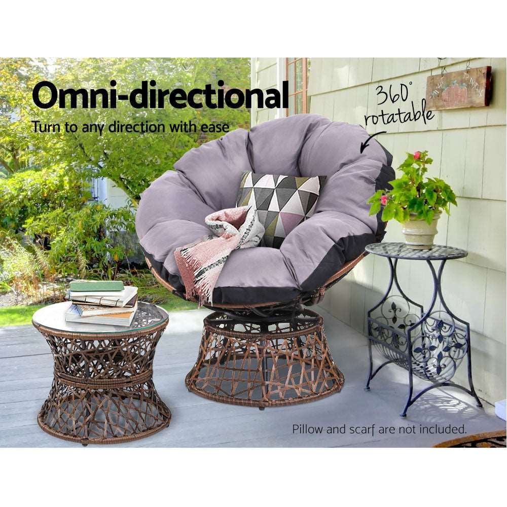 Moon Chair with Side Table Papasan Outdoor Seating - Brown