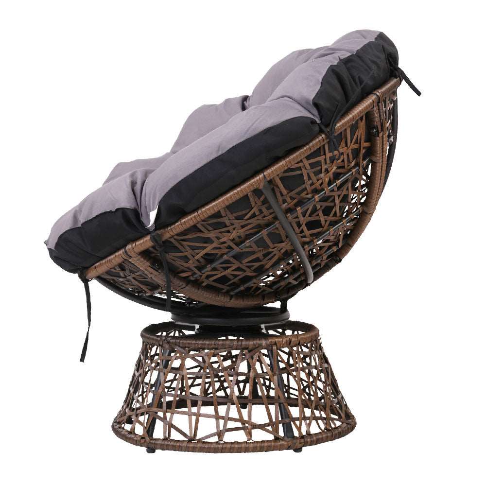 Moon Chair with Side Table Papasan Outdoor Seating - Brown