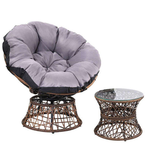 Moon Chair with Side Table Papasan Outdoor Seating - Brown
