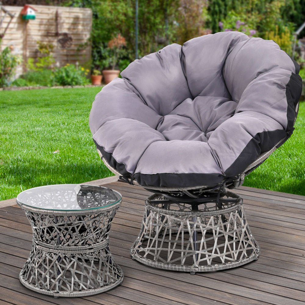 Moon Chair with Side Table Papasan Outdoor Seating - Grey