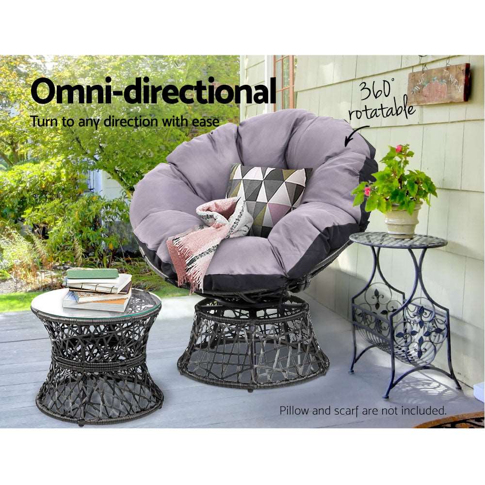 Moon Chair with Side Table Papasan Outdoor Seating - Black