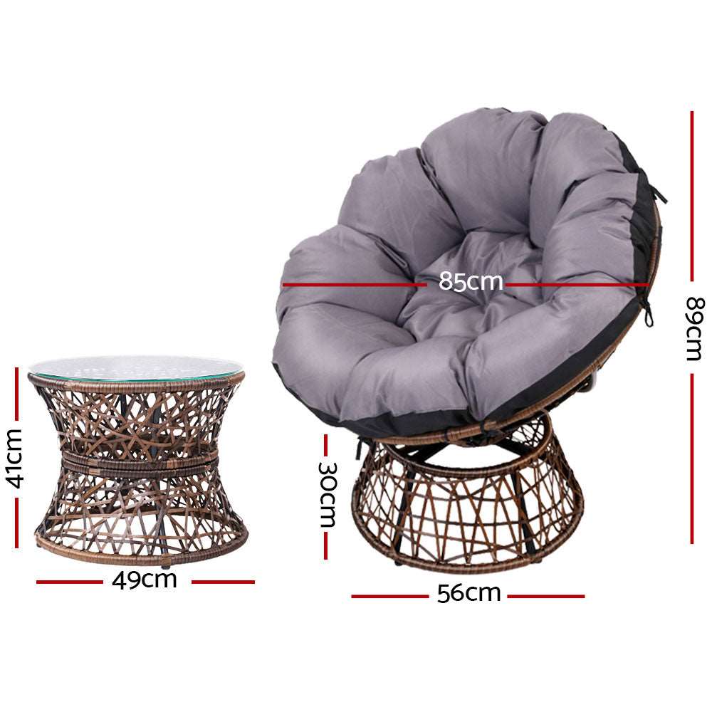 Moon Chair with Side Table Papasan Outdoor Seating - Brown