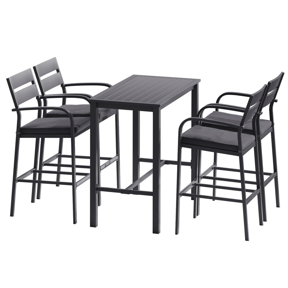 Outdoor Bar Table Set for 4 | Aluminium Frame | Luxury Metal Bar Chairs | Dark Grey