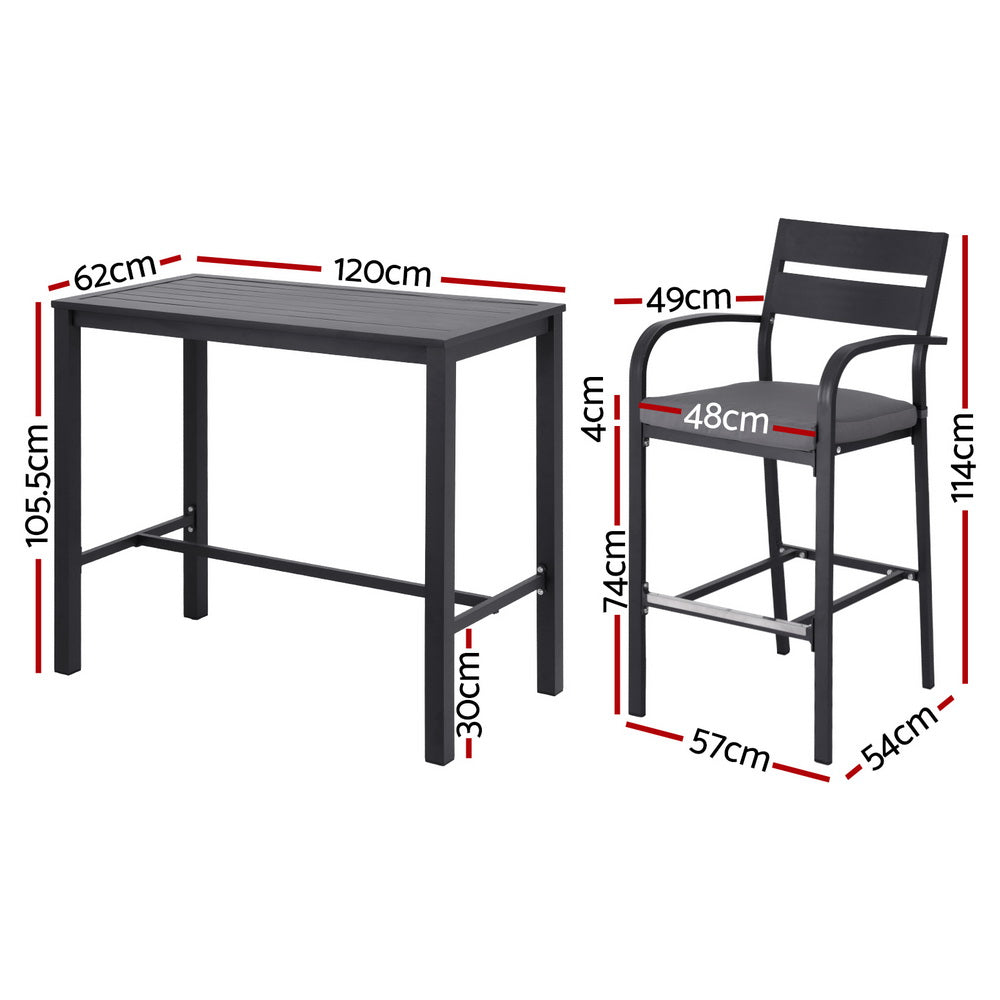 Outdoor Bar Table Set for 4 | Aluminium Frame | Luxury Metal Bar Chairs | Dark Grey