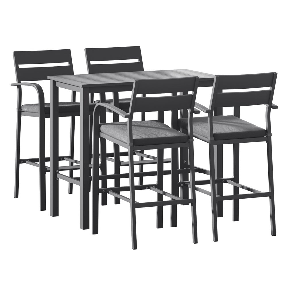 Outdoor Bar Table Set for 4 | Aluminium Frame | Luxury Metal Bar Chairs | Dark Grey