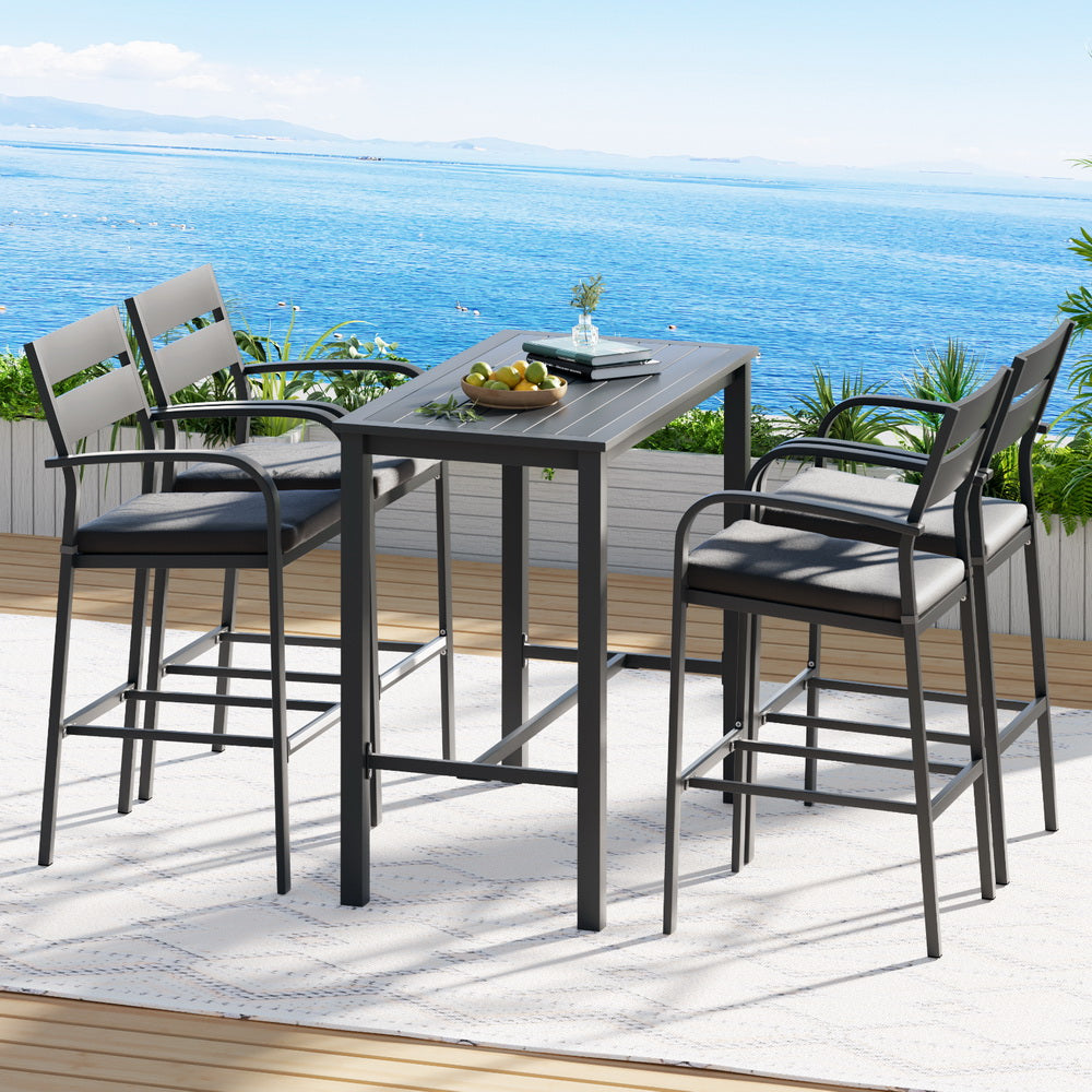 Outdoor Bar Table Set for 4 | Aluminium Frame | Luxury Metal Bar Chairs | Dark Grey