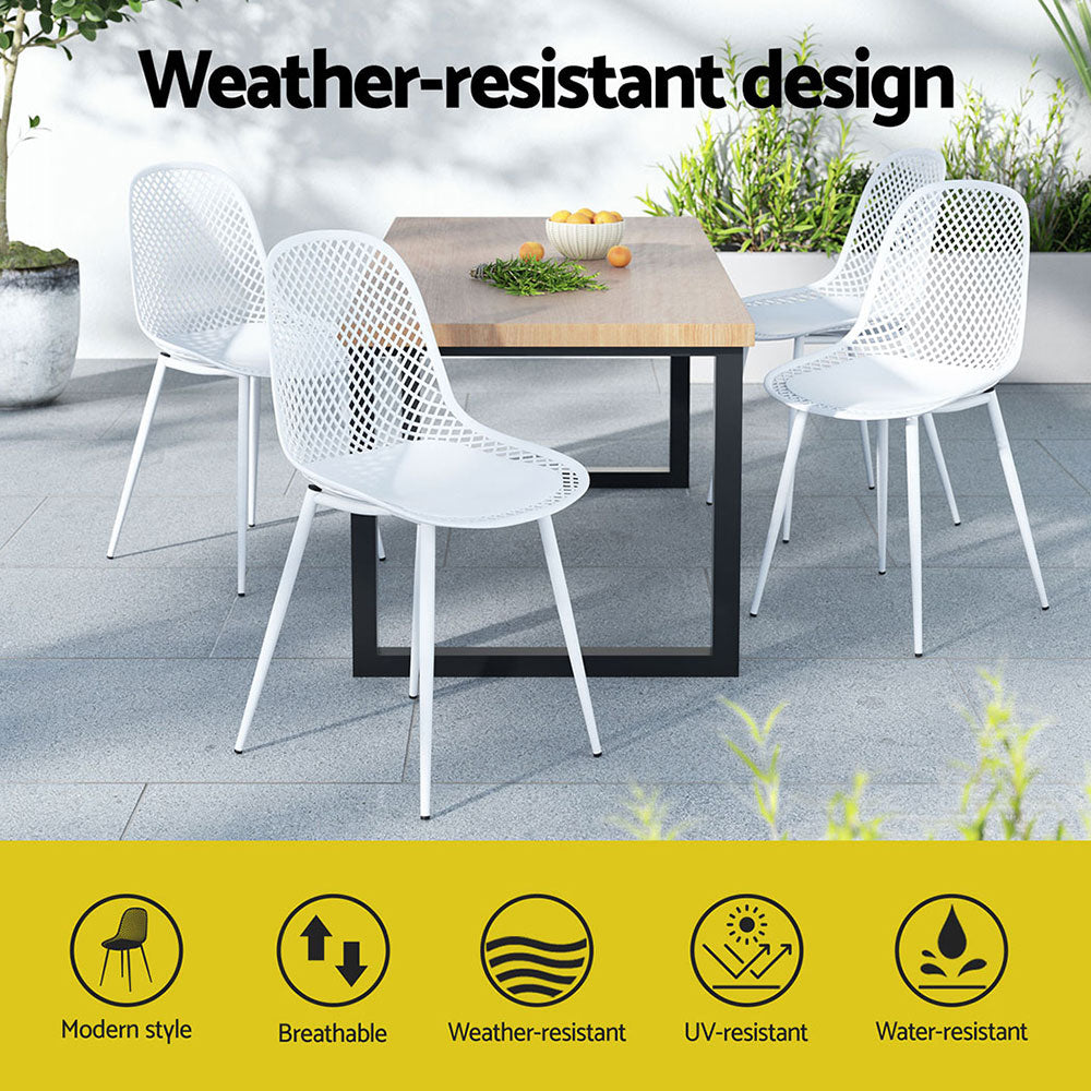 Outdoor Dining Chair | Set of 4 | Modern Plastic Moulded Chairs | Gardeon | White