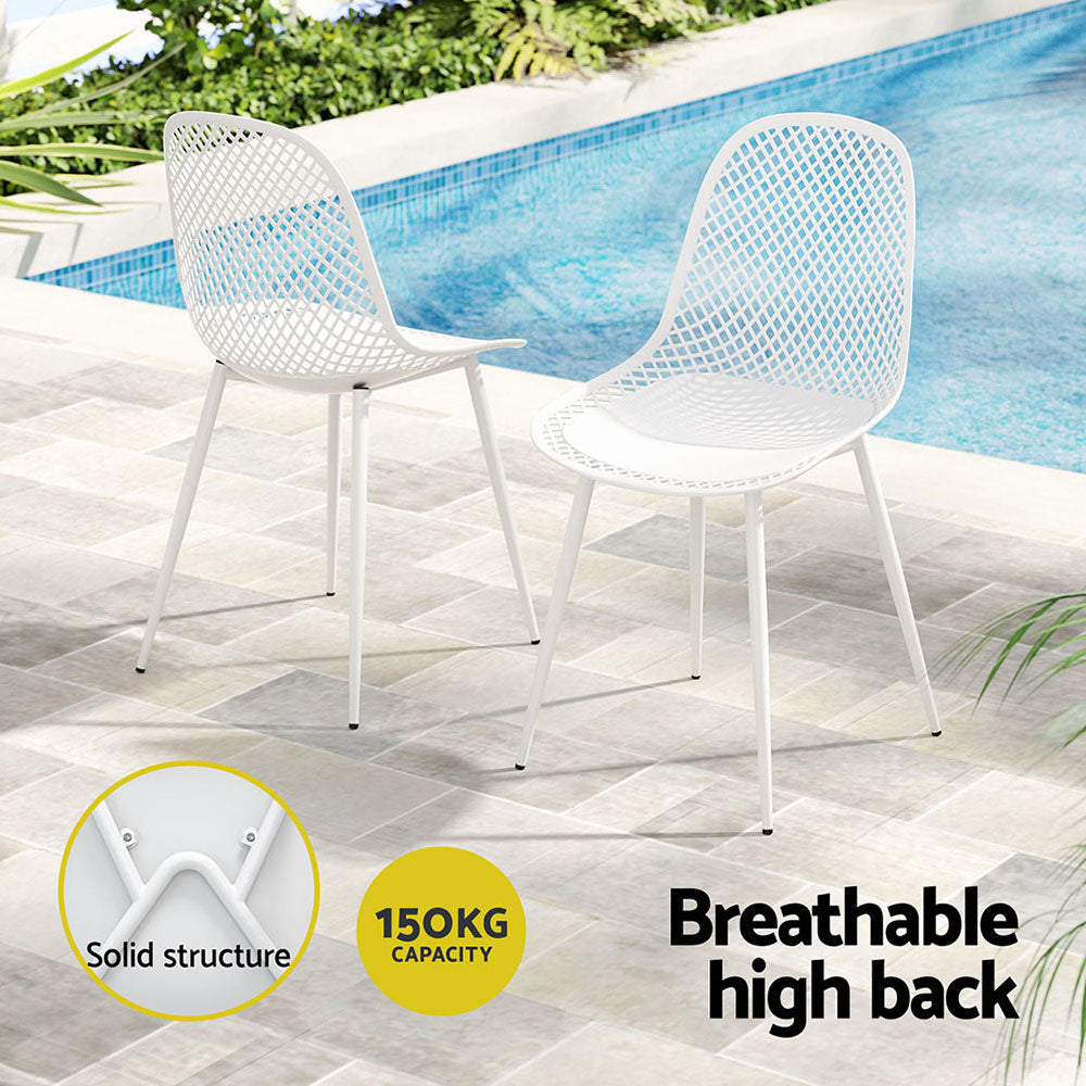 Outdoor Dining Chair | Set of 4 | Modern Plastic Moulded Chairs | Gardeon | White