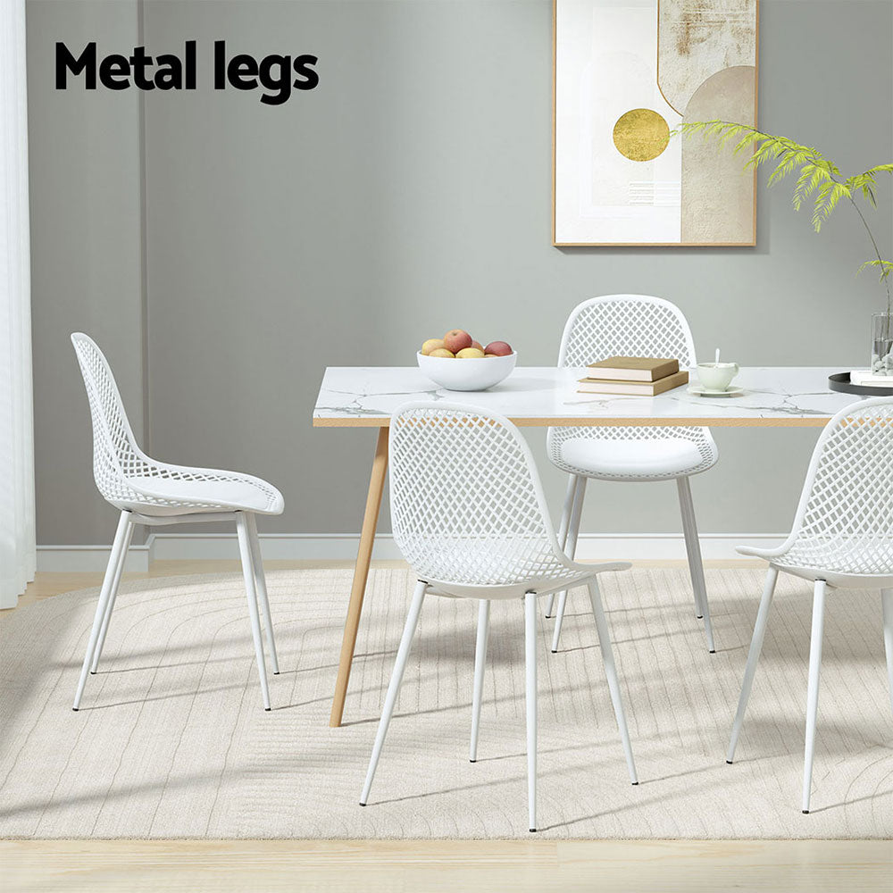 Outdoor Dining Chair | Set of 4 | Modern Plastic Moulded Chairs | Gardeon | White