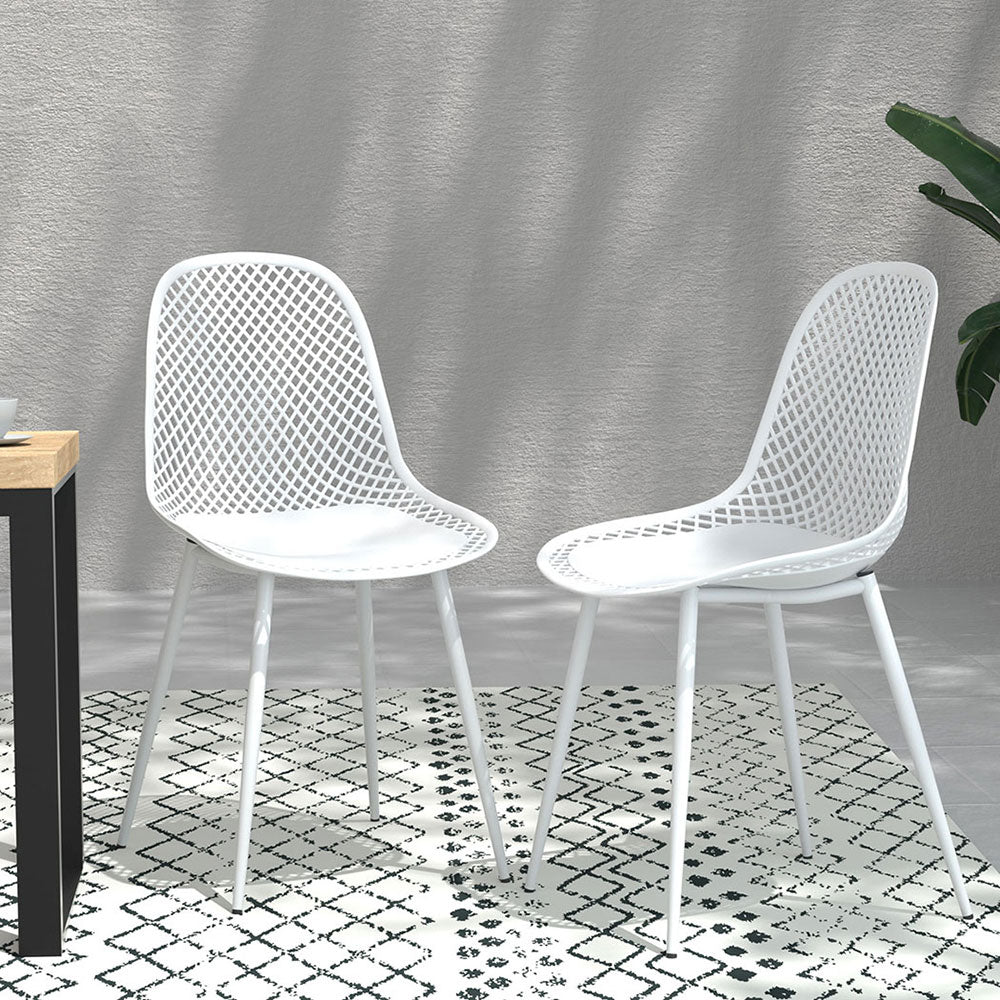 Outdoor Dining Chair | Set of 4 | Modern Plastic Moulded Chairs | Gardeon | White